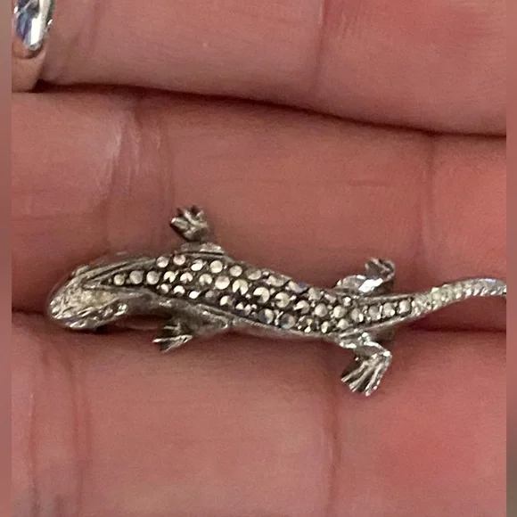 Vintage German Sterling Silver Marcasite Lizard Brooch Pin.Marked & Tested EUC - Picture 3 of 10